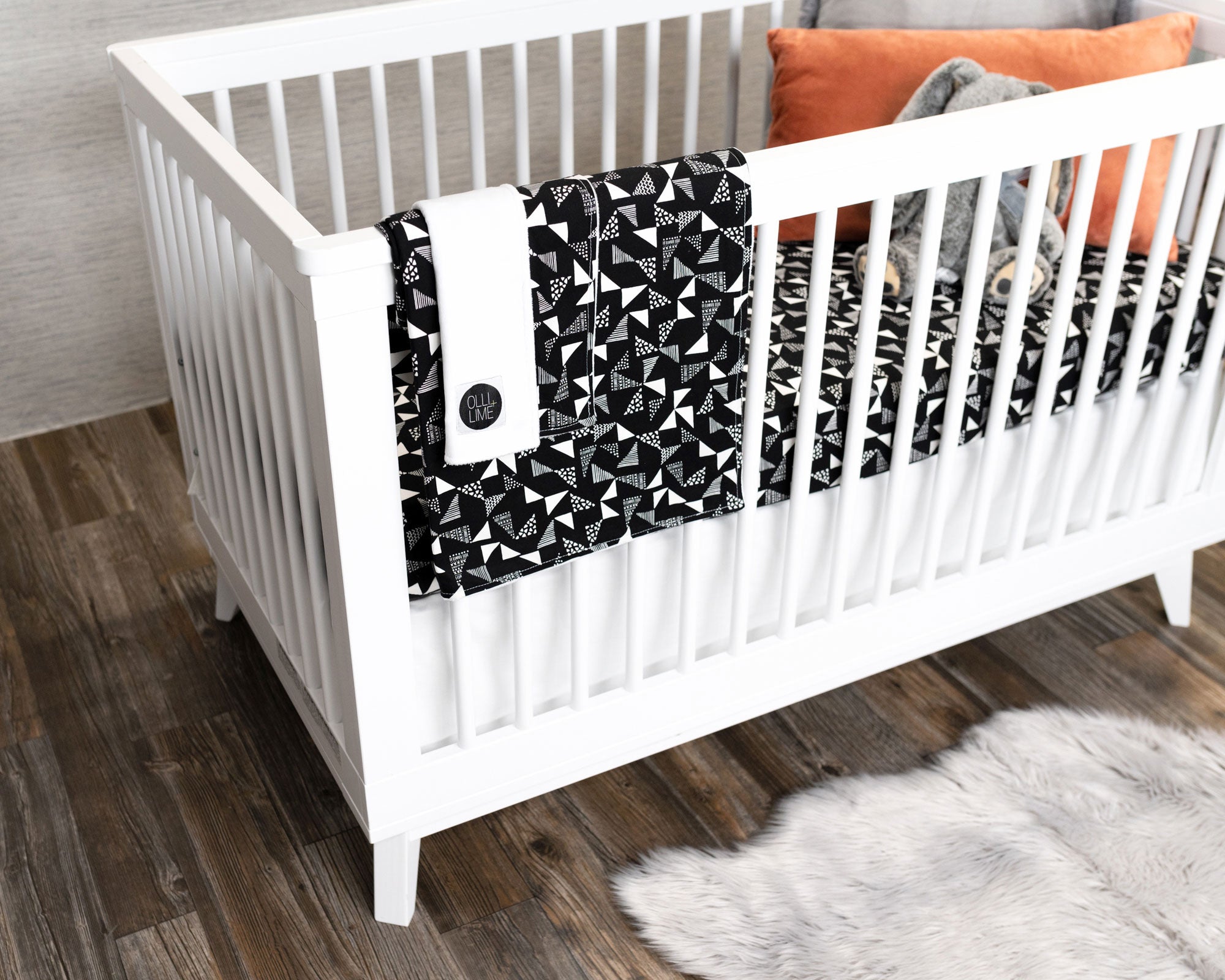 Pinwheels - Deluxe Nursery Bedding Set - Multi-Pinwheels on Black - Olli+Lime